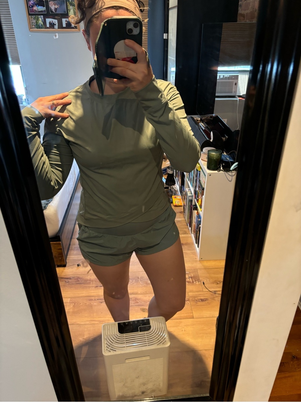 Olive Green Long Sleeve Active Top & Shorts Matching Set